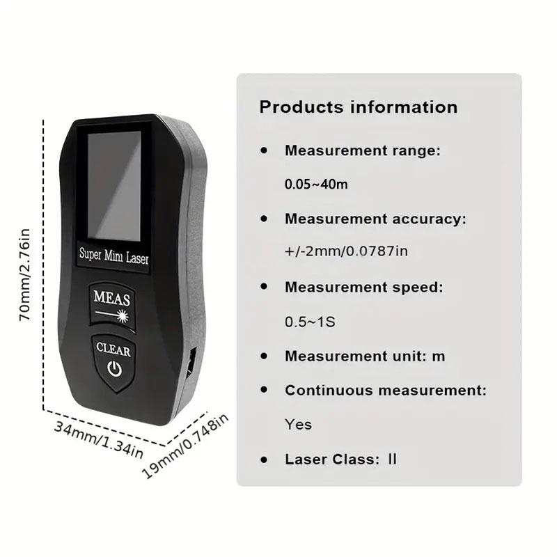 Portable Mini Laser Rangefinder, High-precision Laser Rangefinder. USB Charging, Suitable For Indoor Decoration, 40M