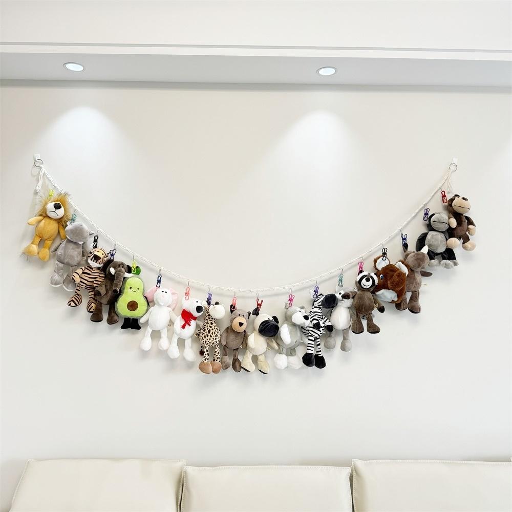 Bohemian Cotton Hanging Storage Chain With Metal Clips Plush Doll Organizer Wall Display Holder For Stuffed Animals