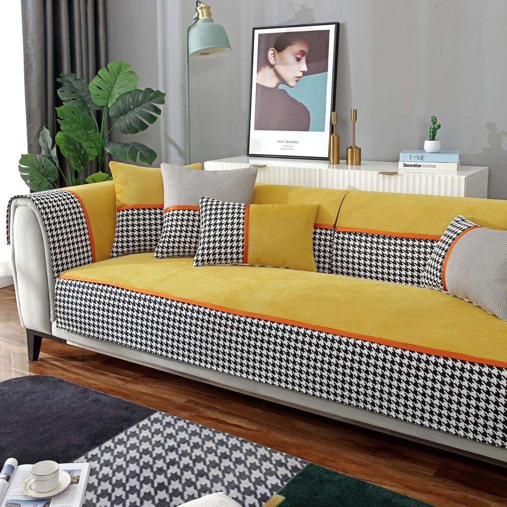 Four Seasons Universal Corn Velvet Houndstooth Sofa Cushion Modern Simple Non-Slip Sofa Cushion Towel Cover
