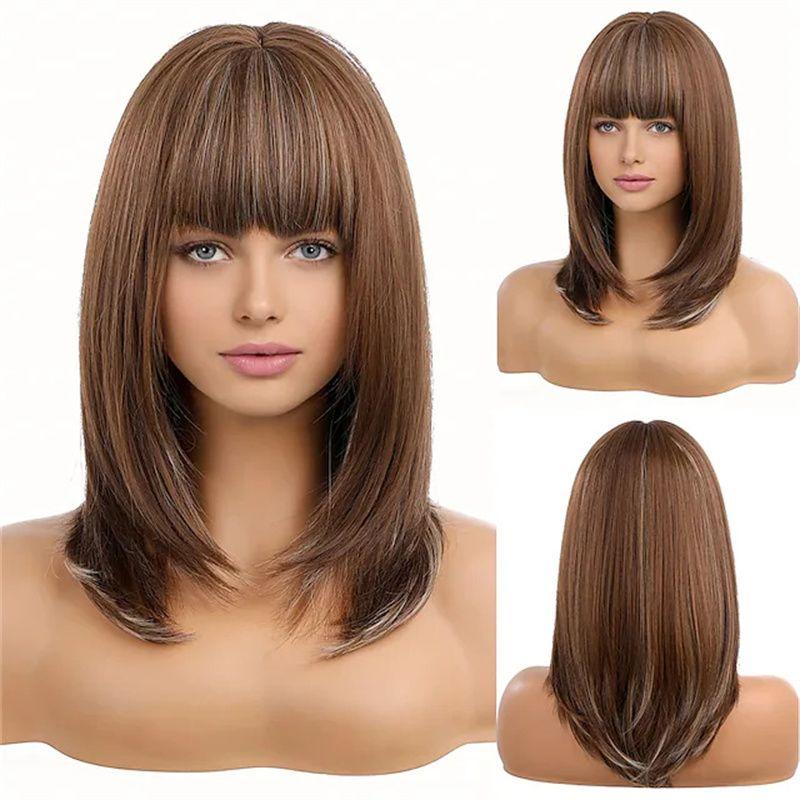 Women s Long Wavy Hair with Airy Bangs - Full-Head Wig YN594