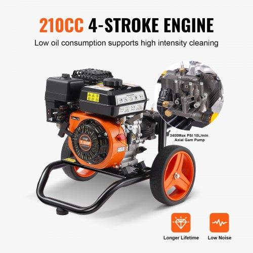 VEVOR Gas Pressure Washer, 3400 PSI 2.6 GPM, Gas Powered Pressure Washer 10L/min with Aluminum Pump, Spray Gun and Extension Wand, 5 Nozzle Set