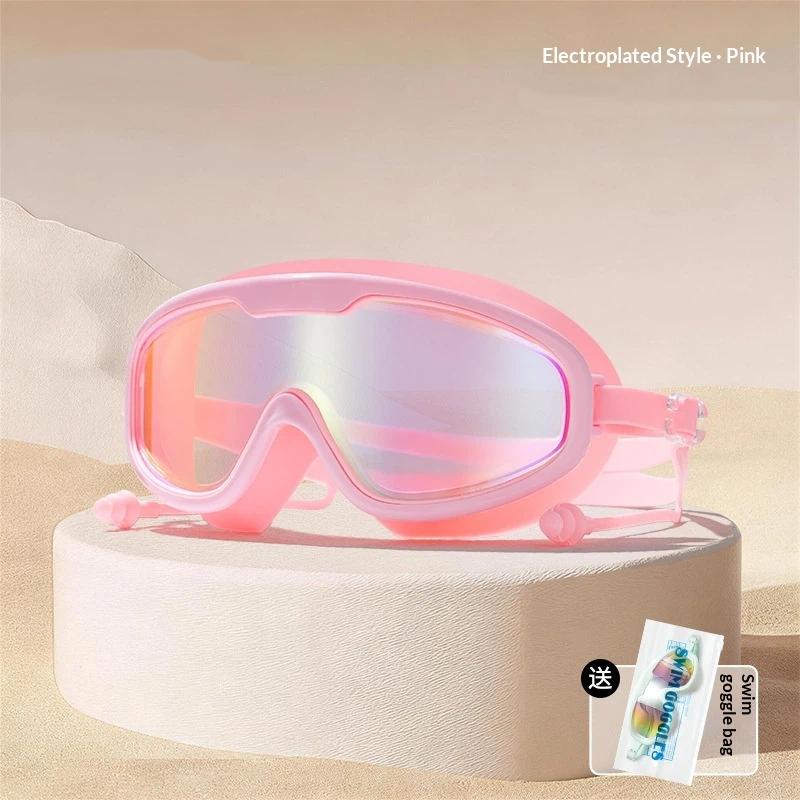 Large Frame Adult Swimming Goggles Anti Fog Uv Protection Waterproof Swim Glasses With Ear Plugs For Pool Beach