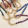 Women Choker Gold Tone Marbled Resin Stone Beads Necklace Accessories