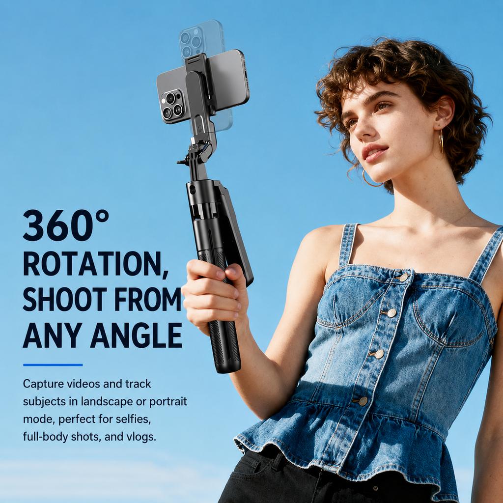 1.8M 360° AI Face Tracking Selfie Stick Tripod, Automatic Rotating Gimbal Phone Stand, Smart Follow Tripod for Vlog, Live Streaming, Video & Selfie