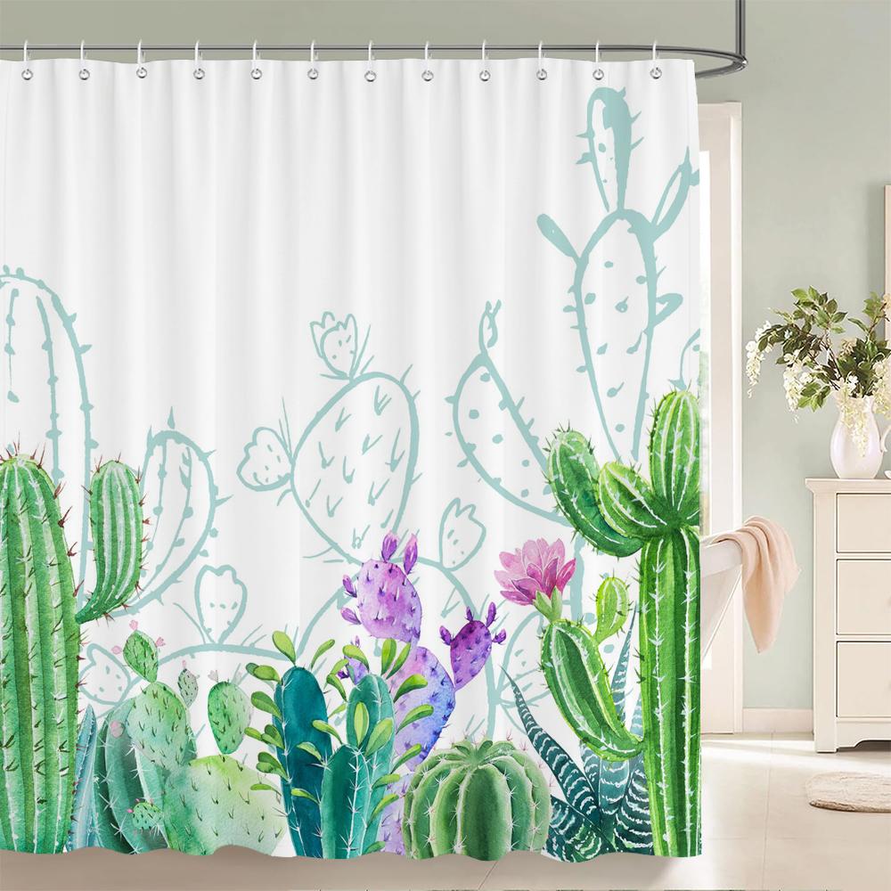 Tropical Cactus Shower Curtain Polyester Fabric Bath Curtain For The Bathroom Decorations Multi-size Printed Shower Curtains