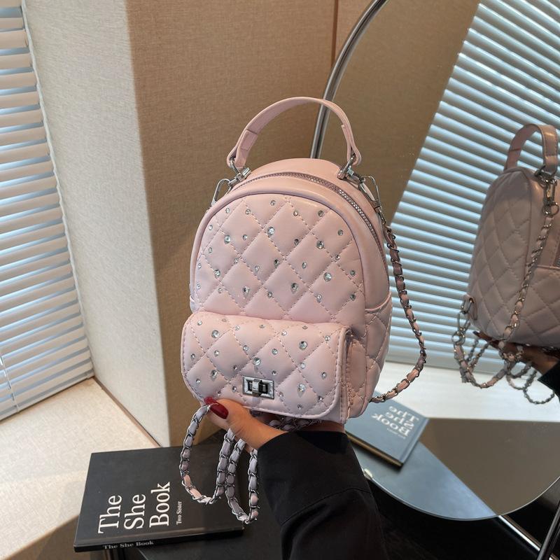 2025 fashion new retro high-end diamond chain backpack women's mini simple shoulder bag