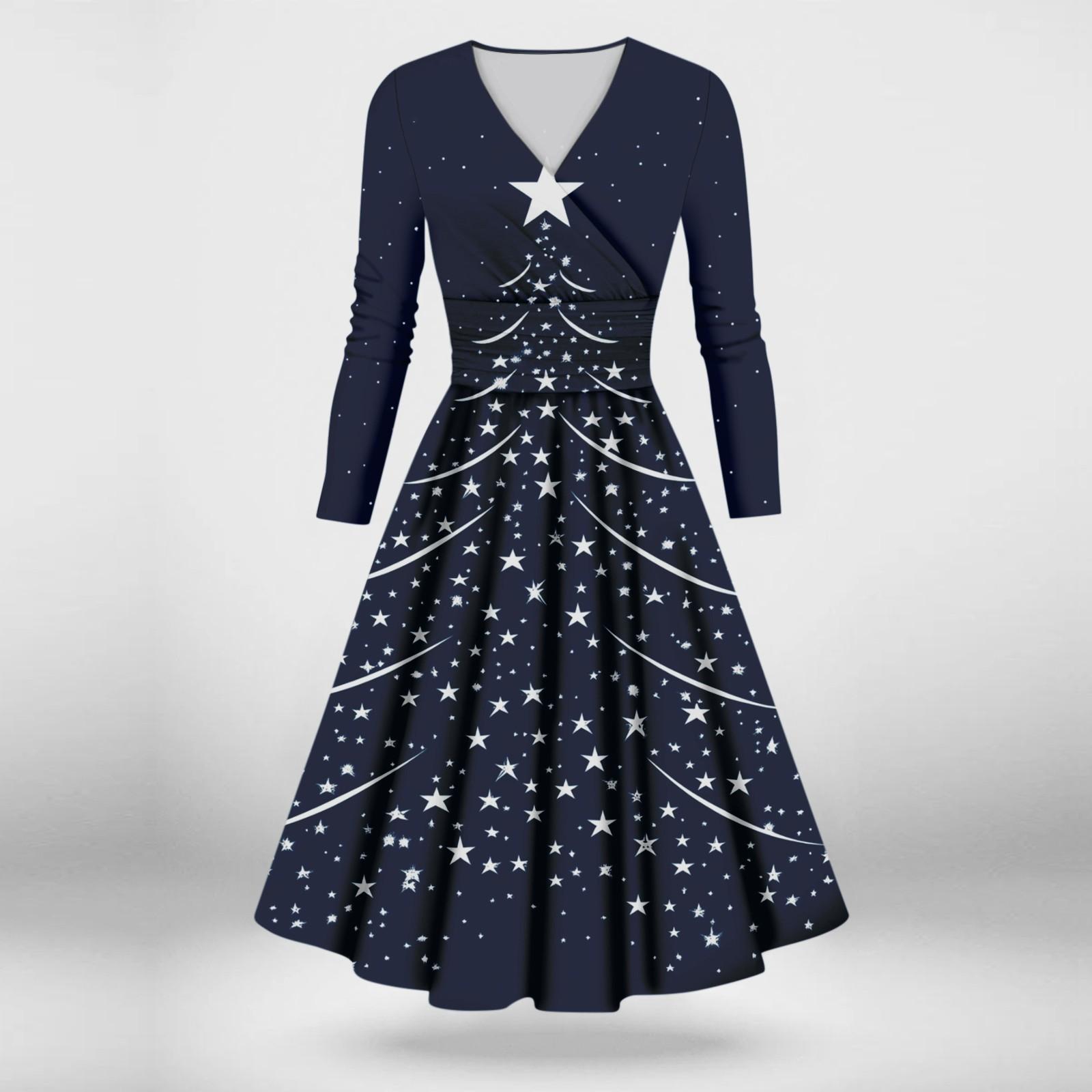 

Жіноча повсякденна та модна різдвяна сексуальна сукня з довгими рукавами та V-подібним вирізом M