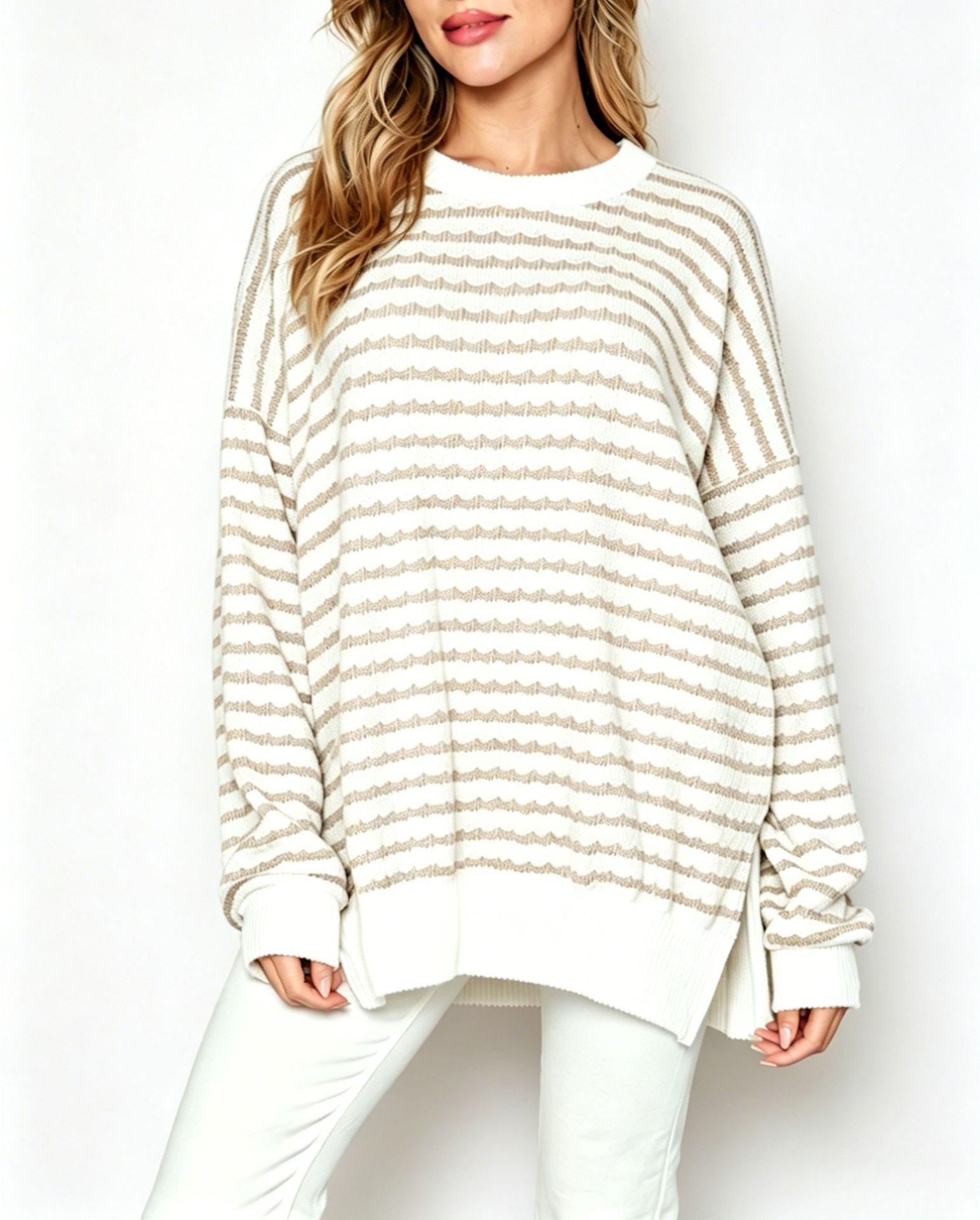 Women S Oversized Striped Crew Neck Sweatshirt S