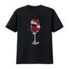 Christmas Glitter Wine Glass Print T Shirt for Women Ladies Santa Hat Design Perfect Tasting Events Vintage Washed Comfortabl...