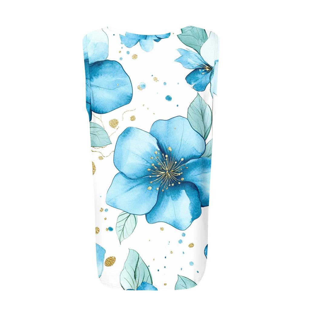 Débardeur sans manches plissé à col carré pour femme, T-shirt à imprimé floral