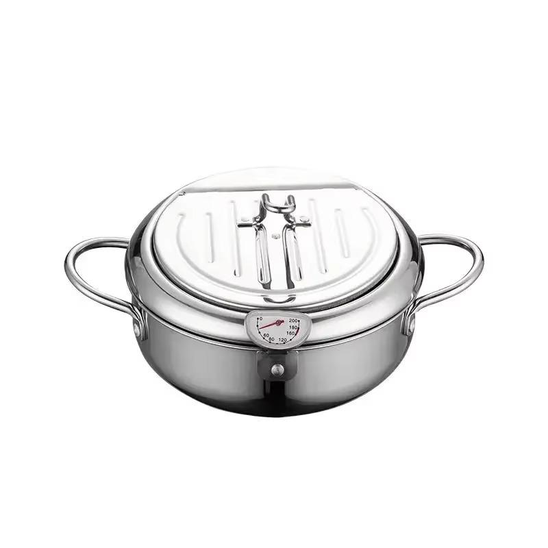 Stainless Steel Fryer 1PC Household Double Bottom Oil Saving Temperature Control Gas Induction Cooker Special Kitchen Supplies