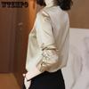 Spring and Autumn Women's Shirt Satin Long-sleeved Women's Shirt Design Sense of The Minority Light Cooked Retro Chiffon Long-sleeved Shirt