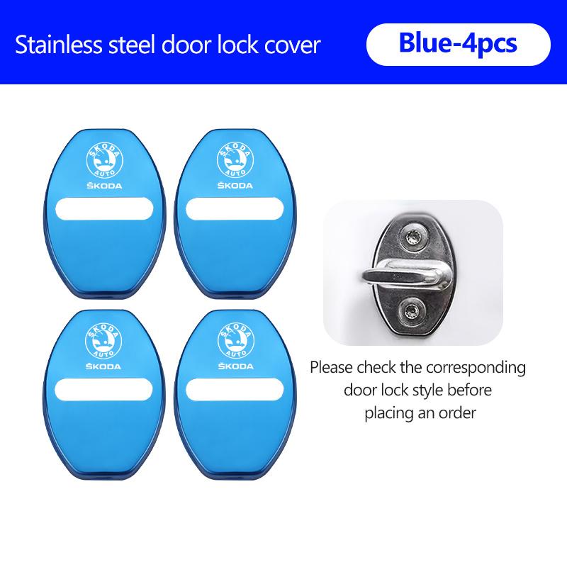 AAABR1 For Skoda 4Pcs Car Door Lock Covers Auto Decorative Accessories Kodiaq Fabia Kamiq Karoq Octavia 2 3 Rapid Scala