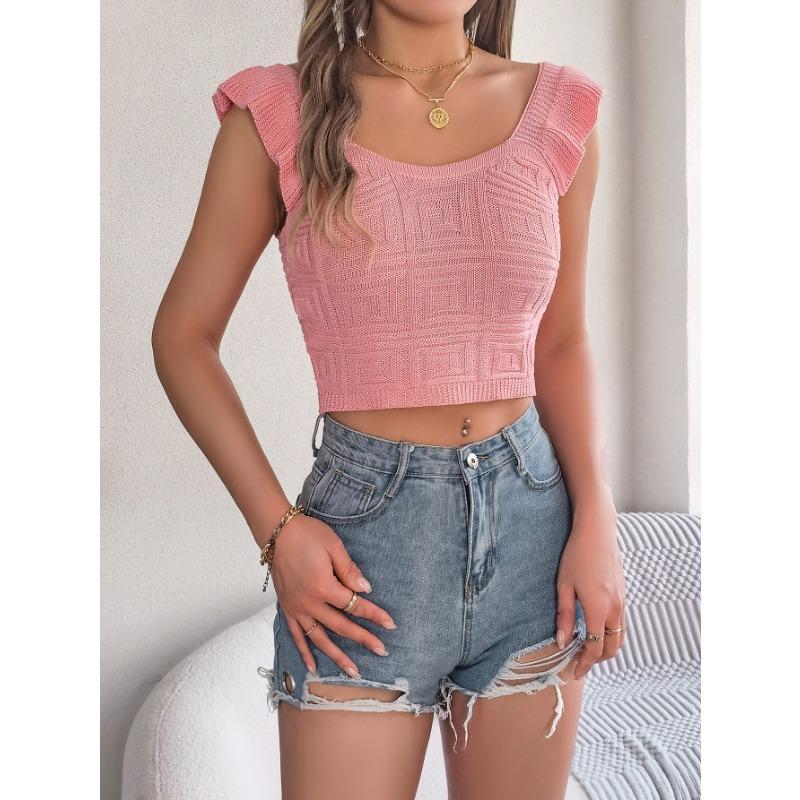 VEZFAA Dámská móda Ležérní Léto Jaro Jednobarevný potisk Halenky a košile s čtvercovým límcem bez rukávů