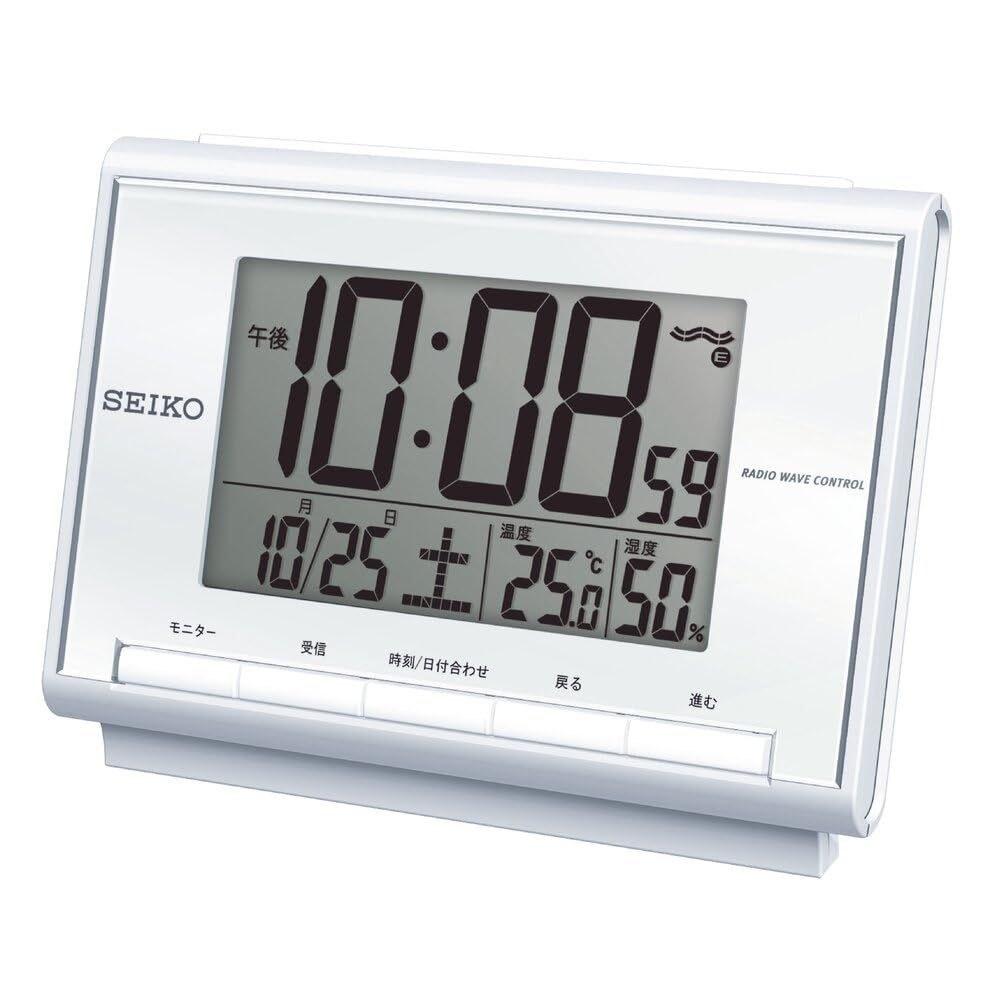 Seiko Clock alarm tabletop radio-controlled digital calendar temperature humidity white pearl BC419S
