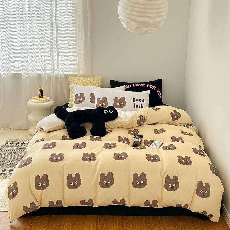 Thickened Milk Fleece Large Version Digital Printing Four-Piece Set, Fleece Thermal Sheets, Quilt Covers, Bedding