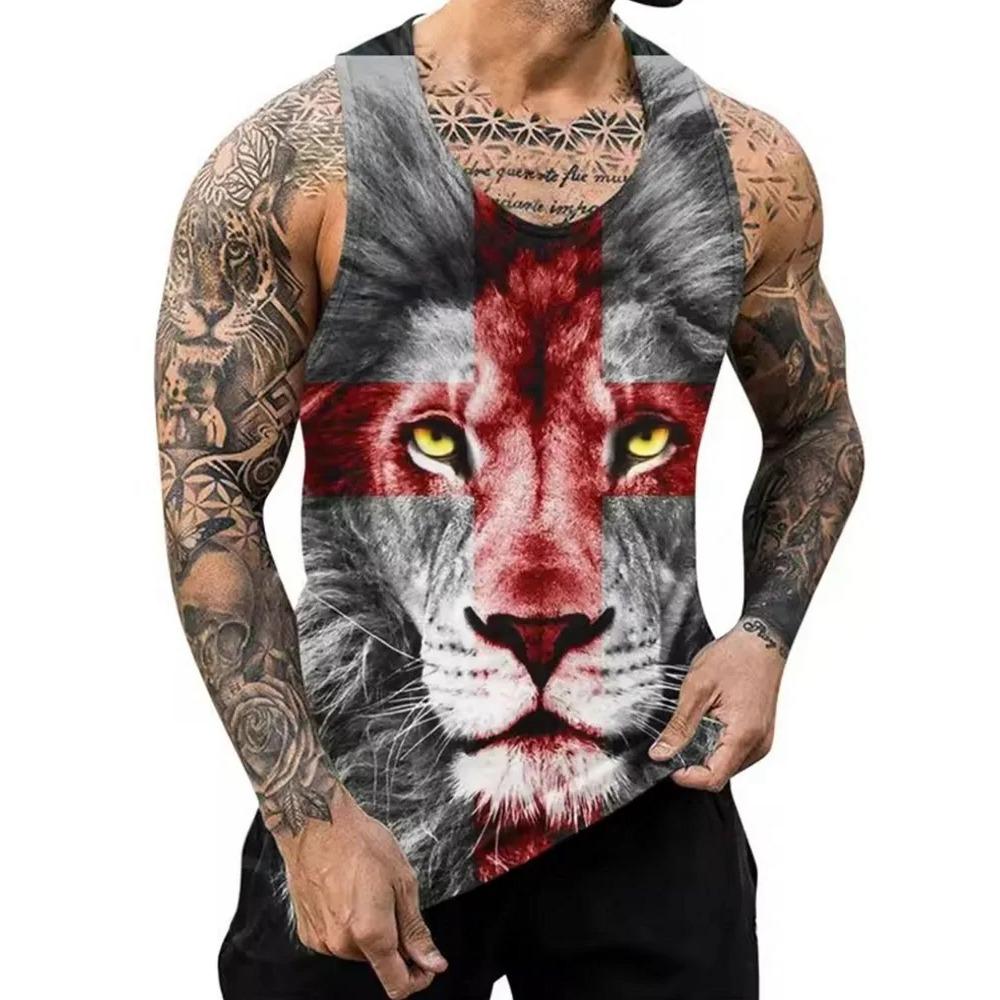 Letní Pánské Módní Ležérní Bez Rukávů Tílko s 3D Potiskem Zvířat s Kulatým Výstřihem