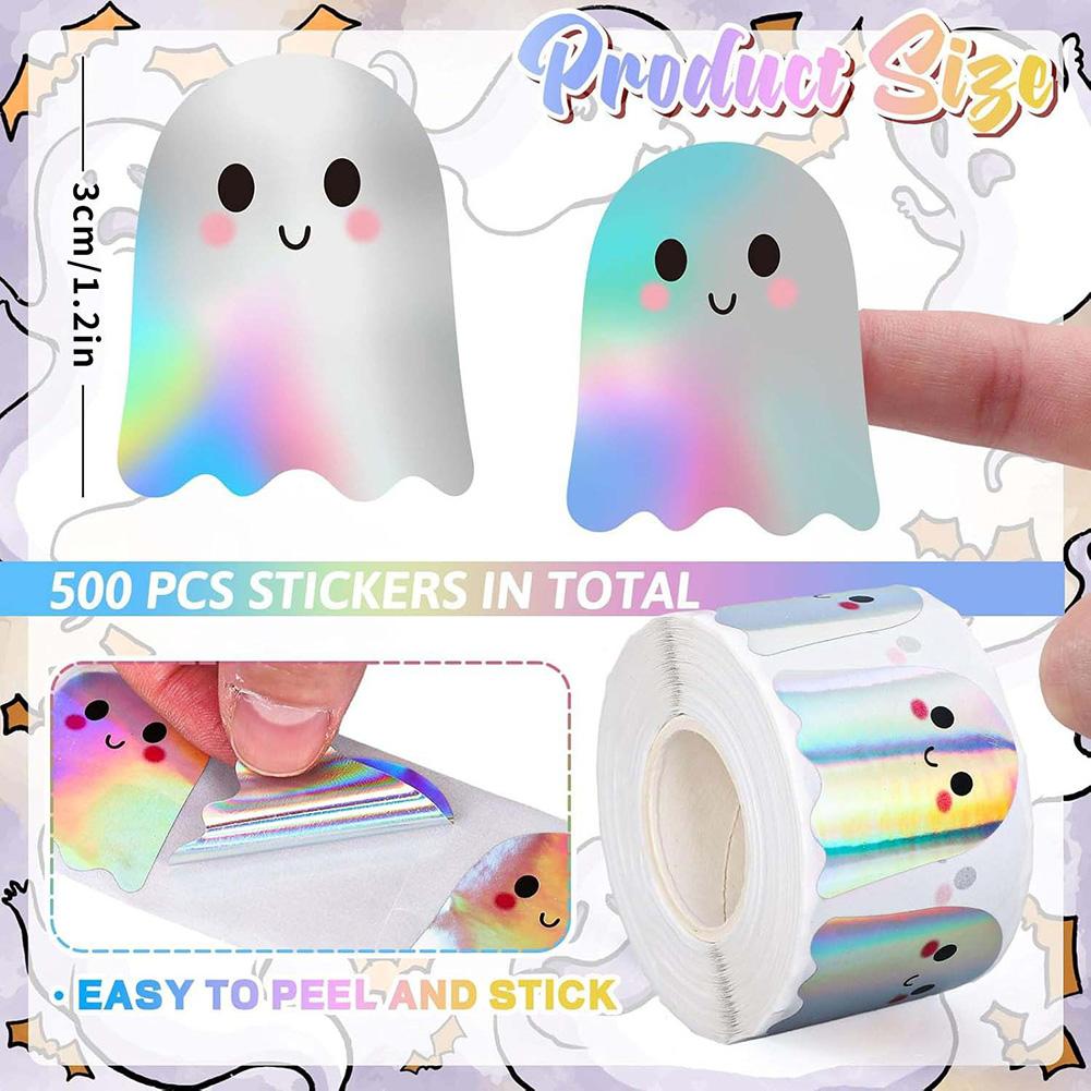 Waterproof Lasers Ghosts Stickers For Water Bottles Multifunctional Round Labels 500 Count Stickers For Halloween Party