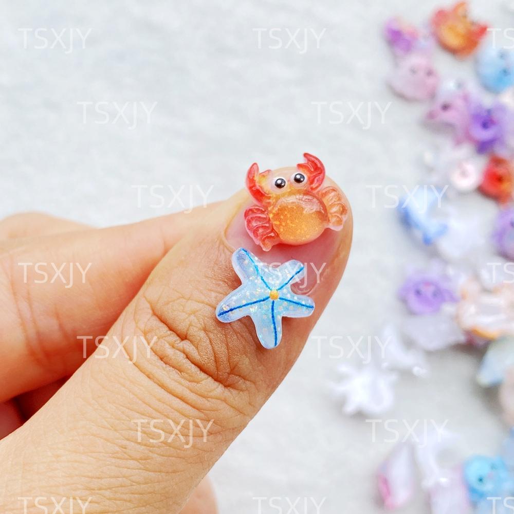 50Pcs New Nail Art Mini Cartoon Ocean: Dolphins, Crabs, Starfish, Shells Charms Rhinestones DIY Craft For Nail 3D Decorations