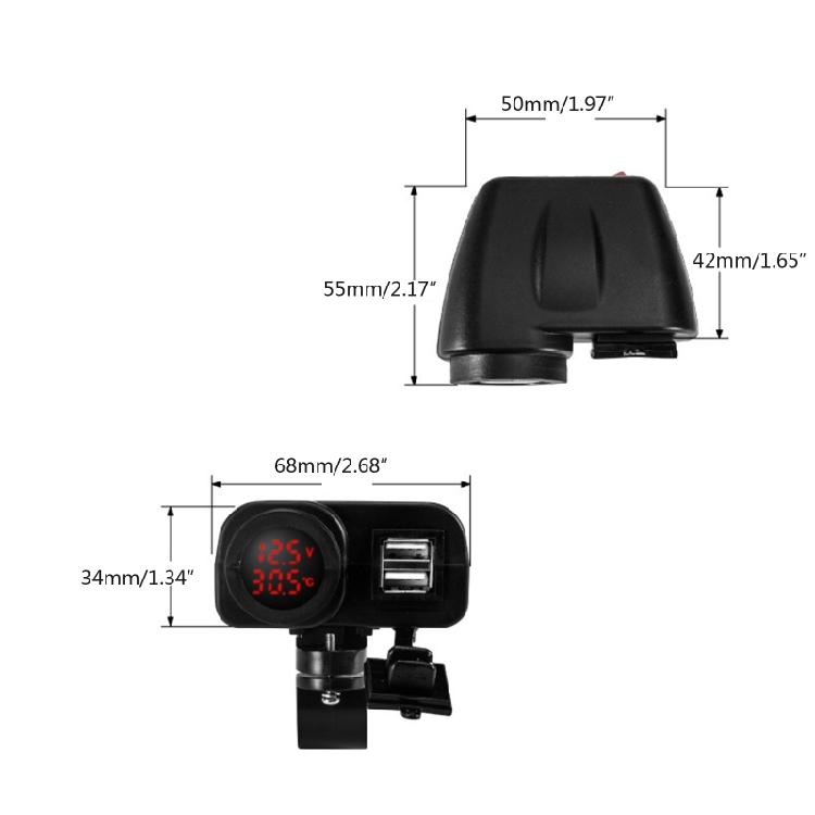 Doppel-USB-Motorrad Digitaler Wassertemperaturmesser Voltmeter + Thermometer Telefonladegerät