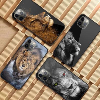 Zvířata Pouzdro na telefon Lev Pro IPhone 13 12 11 XS X 8 7 6 Plus Mini Pro Max SE 2022 Černé PC TPU Sklo Kryt na telefon