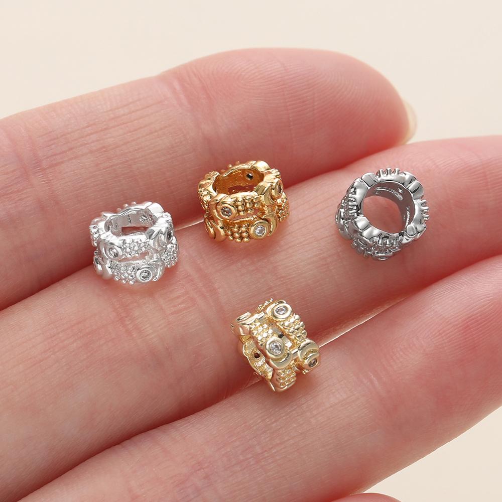 2Pcs/Pack 14/18k Gold Color Plated Big Hole Round Spacer Beads With Zircon for DIY Jewelry Bracelet Necklace Making Accessories