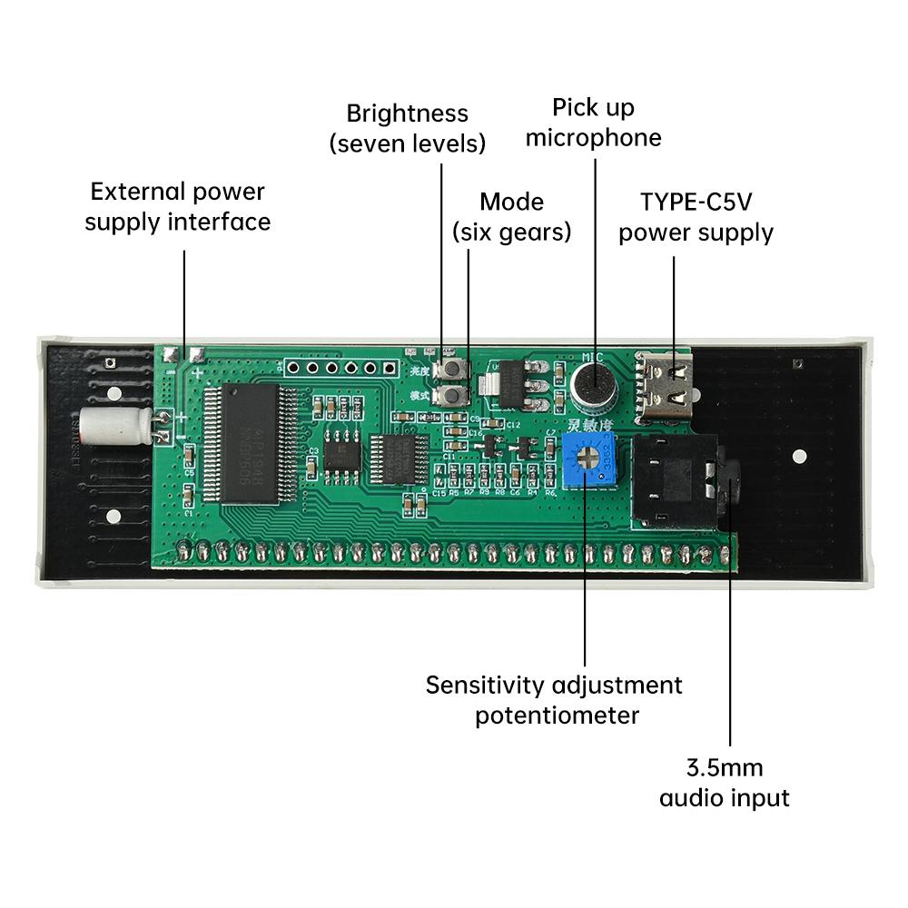 LED Voice-Activated Ambient Light, Voice-Activated Music Spectrum Rhythm Light, Type-C Connector, Suitable for Gaming Rooms, Etc
