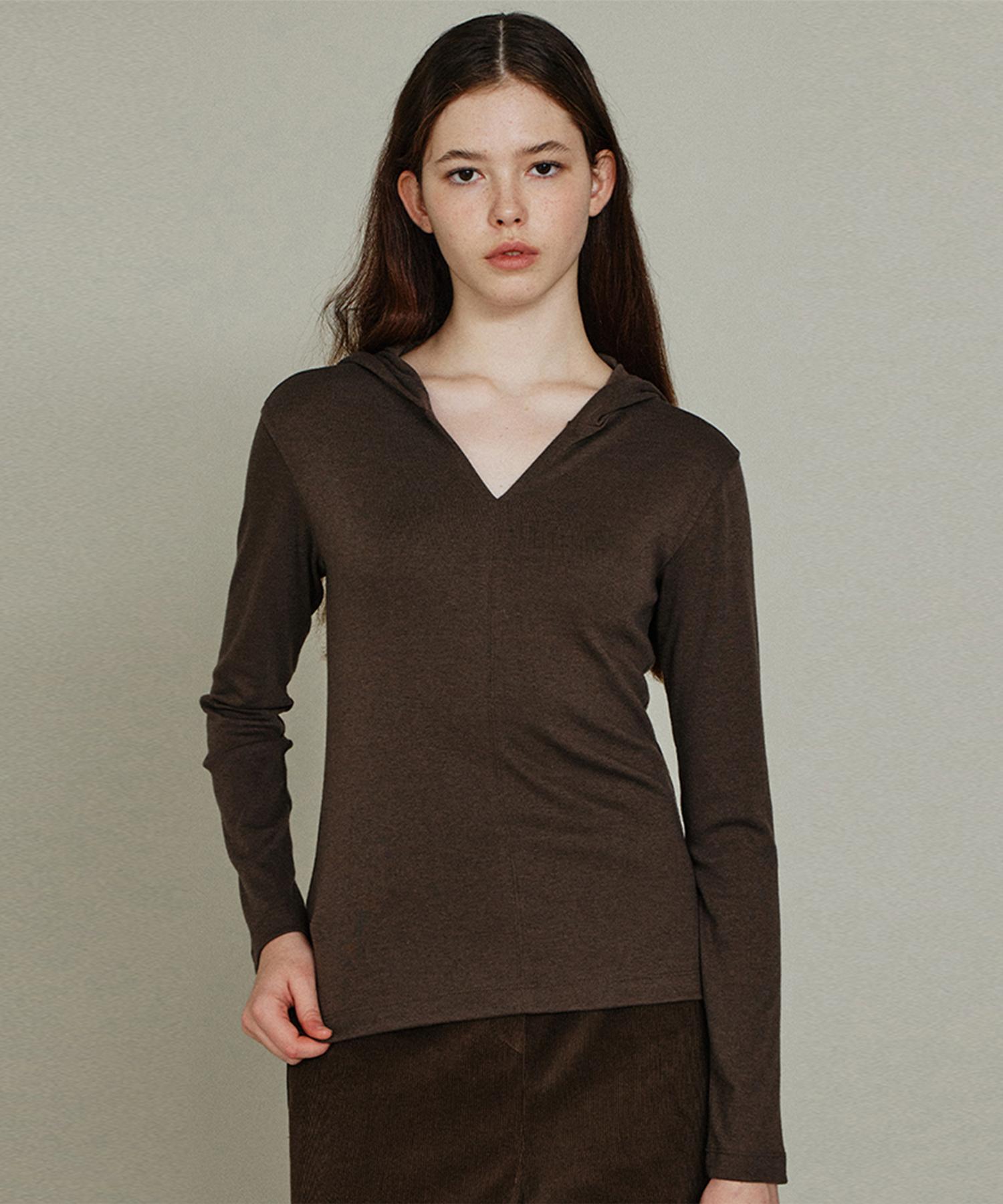 Itove Seoul Wool Slim Hooded Top Br Brown/Free