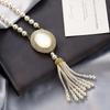 New Luxury Oval Cat's Eye Stone Pearl Sweater Necklace Pendant