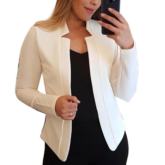 Fashion Solid Color No Button Blazer Women Long Sleeve Slim Fit Suit Jacket?Coat