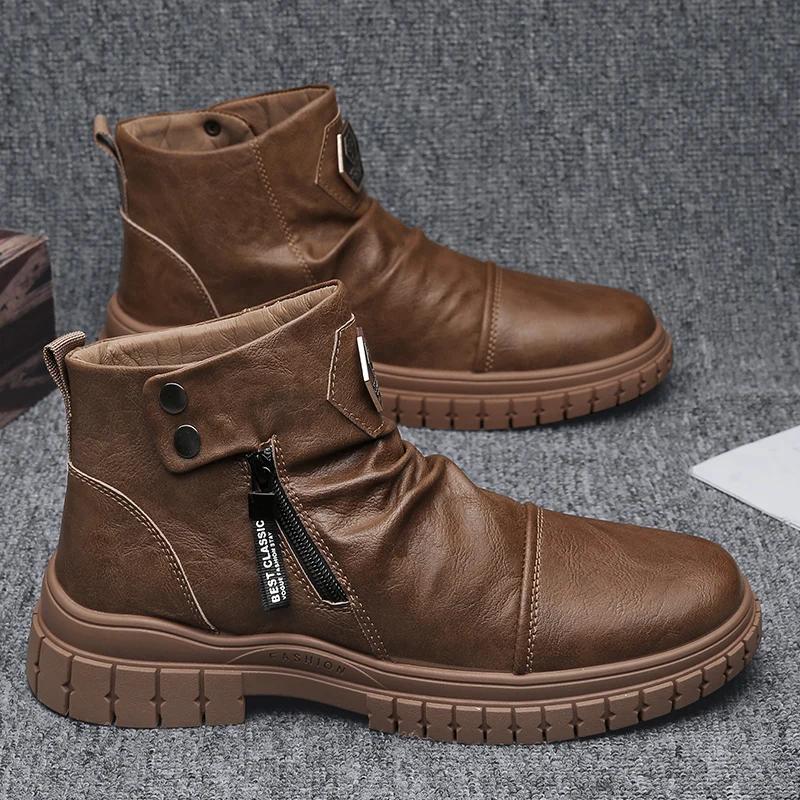 PU Leder Herren Chelsea Boots Weiß Vintage Stiefel für Herren Lässig Komfort Herren Business Schuhe Motorrad Sport Herrenschuhe