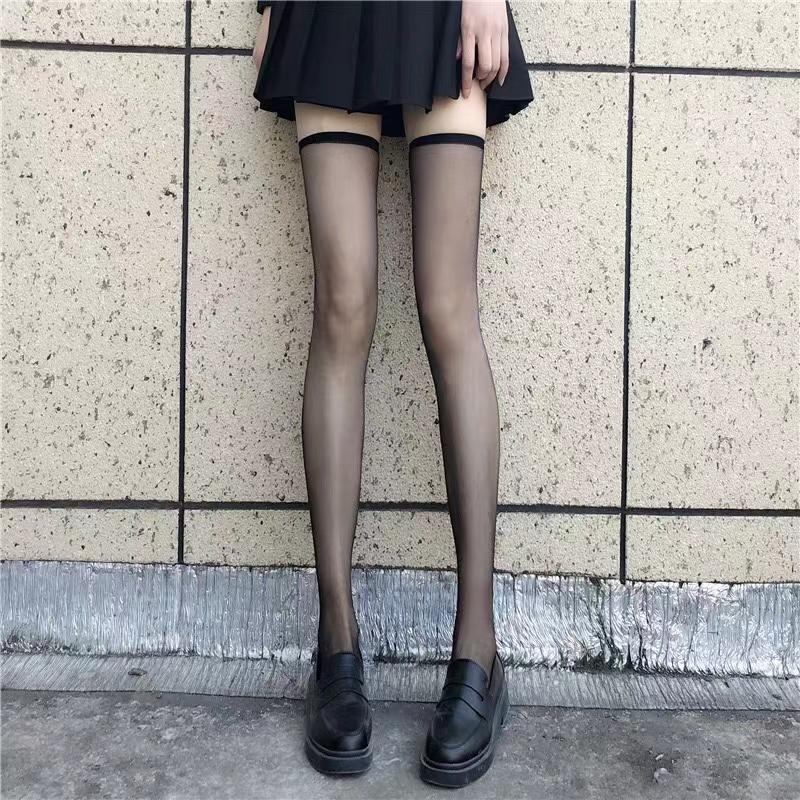 Koreanischer Lolita-Stil JK-Frauen, weiße und schwarze Schulstrümpfe, Mädchen, Herzdruck, japanische Kawaii, süße transparente kniehohe lange Socken