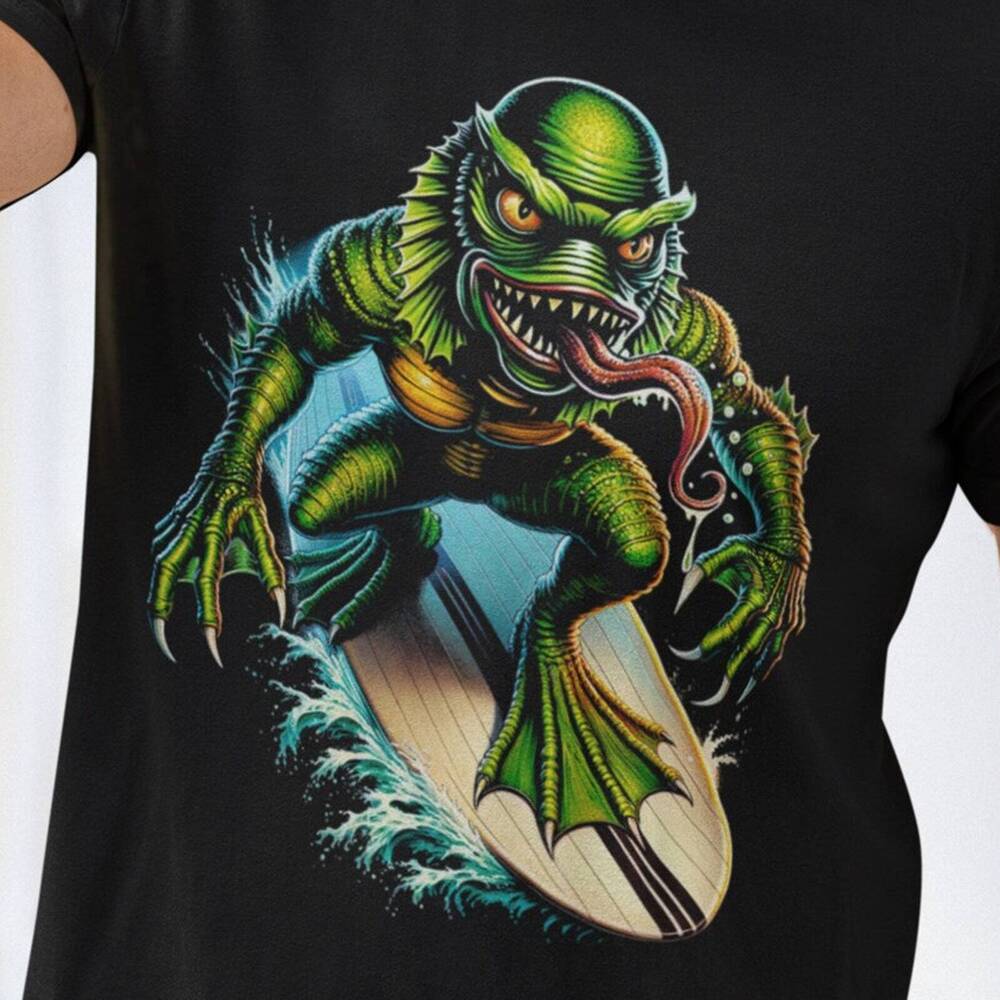 

The Creature from The Black Lagoon Shirt Gill Man Surfer T Shirt Cool Surf Unisex T-Shirt XXL