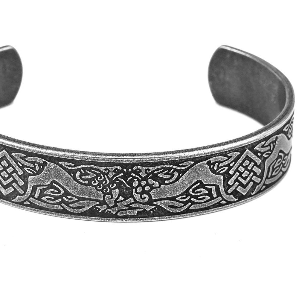 Severský vikingský náramek s dvojitým vlkem - Pánský náramek z nerezové oceli v retro designu