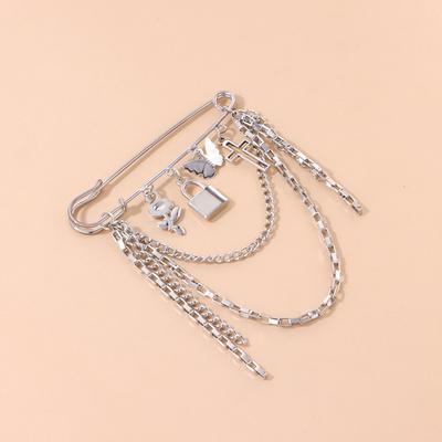 Multi-element Lock Cross Brooch, Retro Trendy Metal Chain Pin Accessories