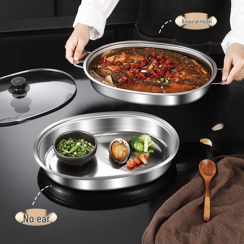 Extra Thick Food Grade Stainless Steel Fish Pan for Grilling, Steaming, and Baking