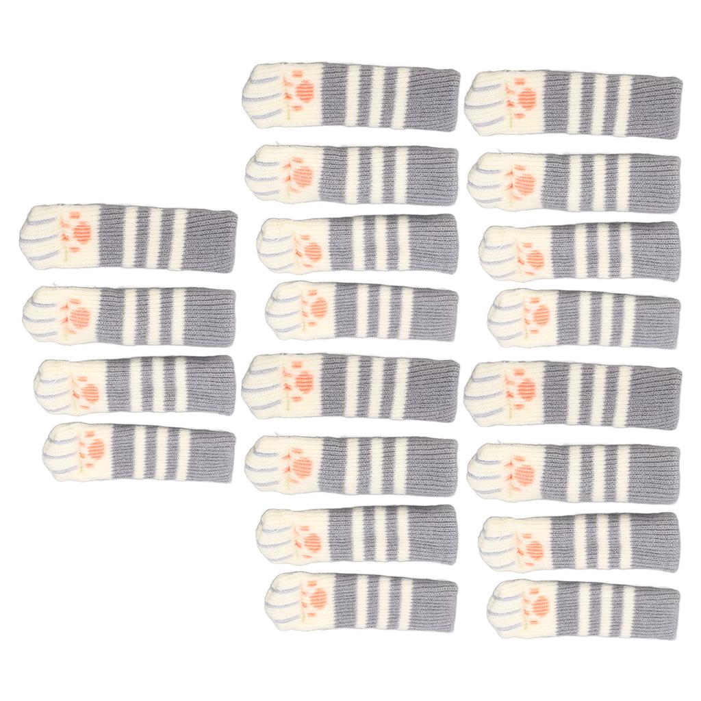 20pcs Cat Paw Furniture Leg Socks Double Thickened Knitting Chair Leg Floor Protectors for Office Home Dark Grey Stripe