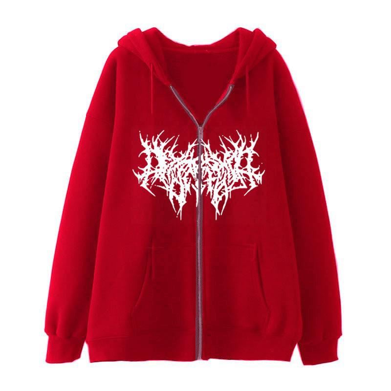 Gothic Style Pattern Zipper Hoodie Y2K European American Spring Autumn Men's Loose Sweatshirt