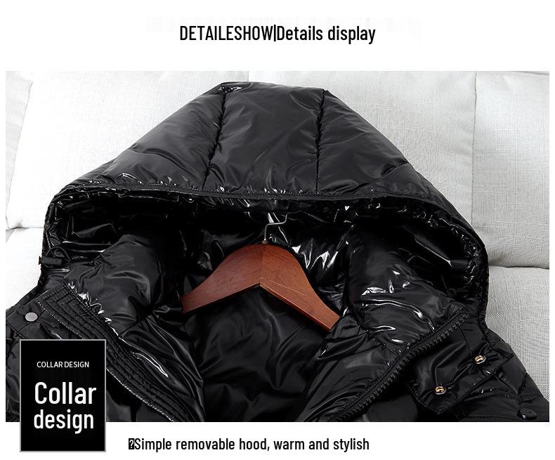 Herren Winter 2021 Glänzende Kapuzen-Daunenjacke - Kurzer, Dicker und Warmer Mode-Mantel