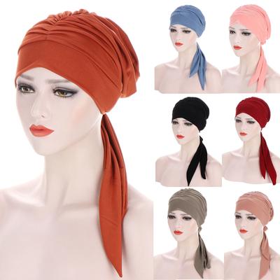 Women Solid India Hat Muslim Ruffle  Chemo Hat  Wrap Cap