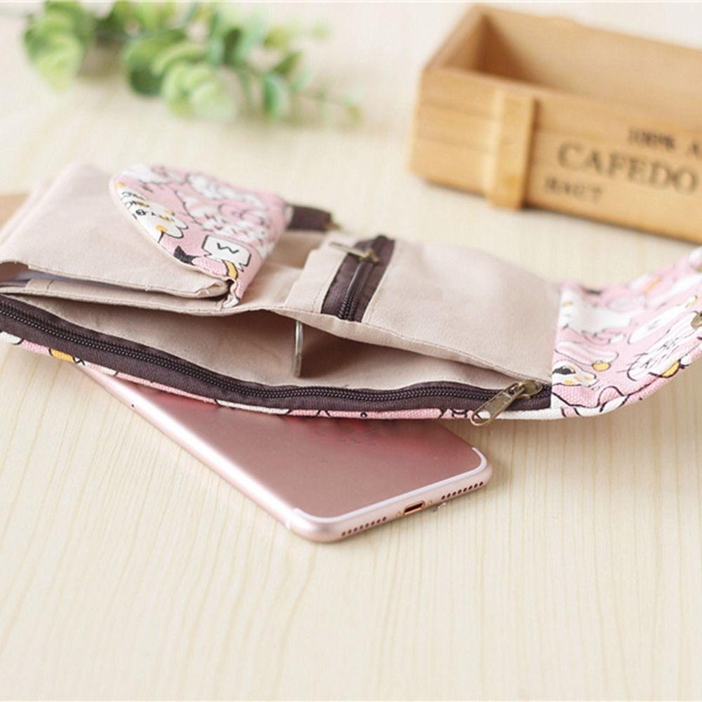 Print Maneki Neko Wallet Portable Zipper Short Wallet Multifunctional Canvas Coin Purse  Women