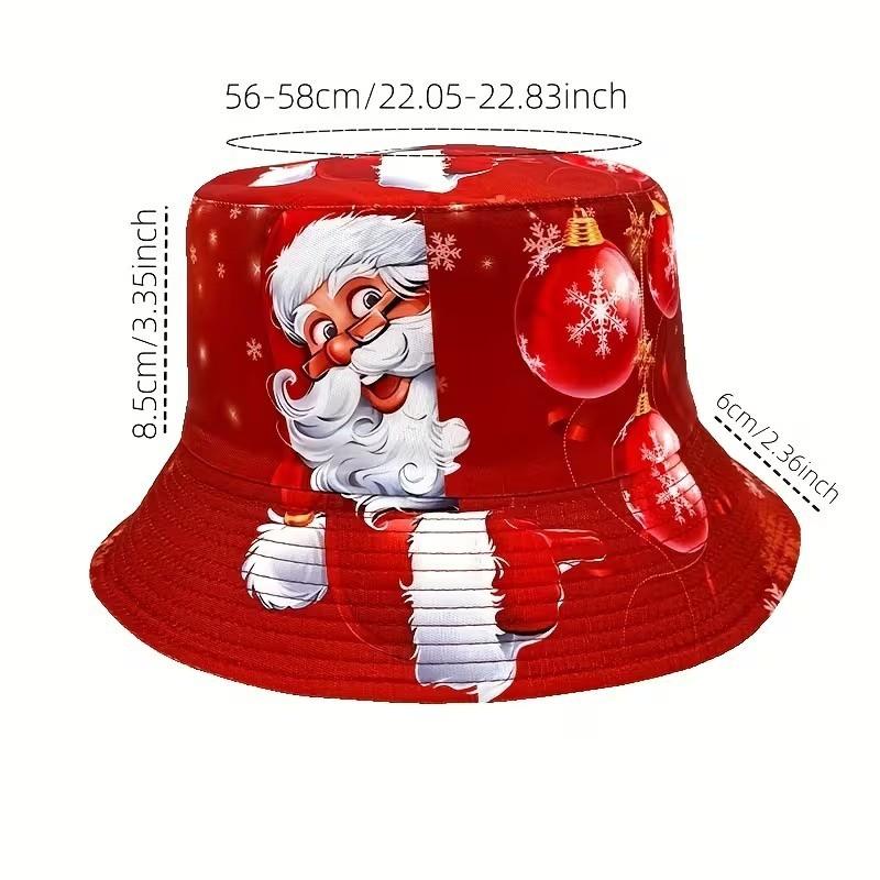 2026 Christmas Print Bucket Hat With Santa Reindeer Motif Wide Brim Sun Outdoor Travel Beach Casual Wear
