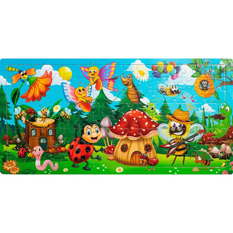 Wooden 120 Pieces Puzzle, Children's Animal Dinosaur Cartoon Plane Puzzle Baby Early Education Puzzle Building Block Toy