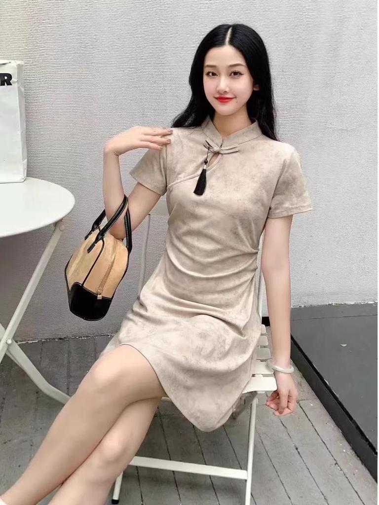 Elegant Petite Qipao Dress for Women - Summer 2026 Slimming National Trend