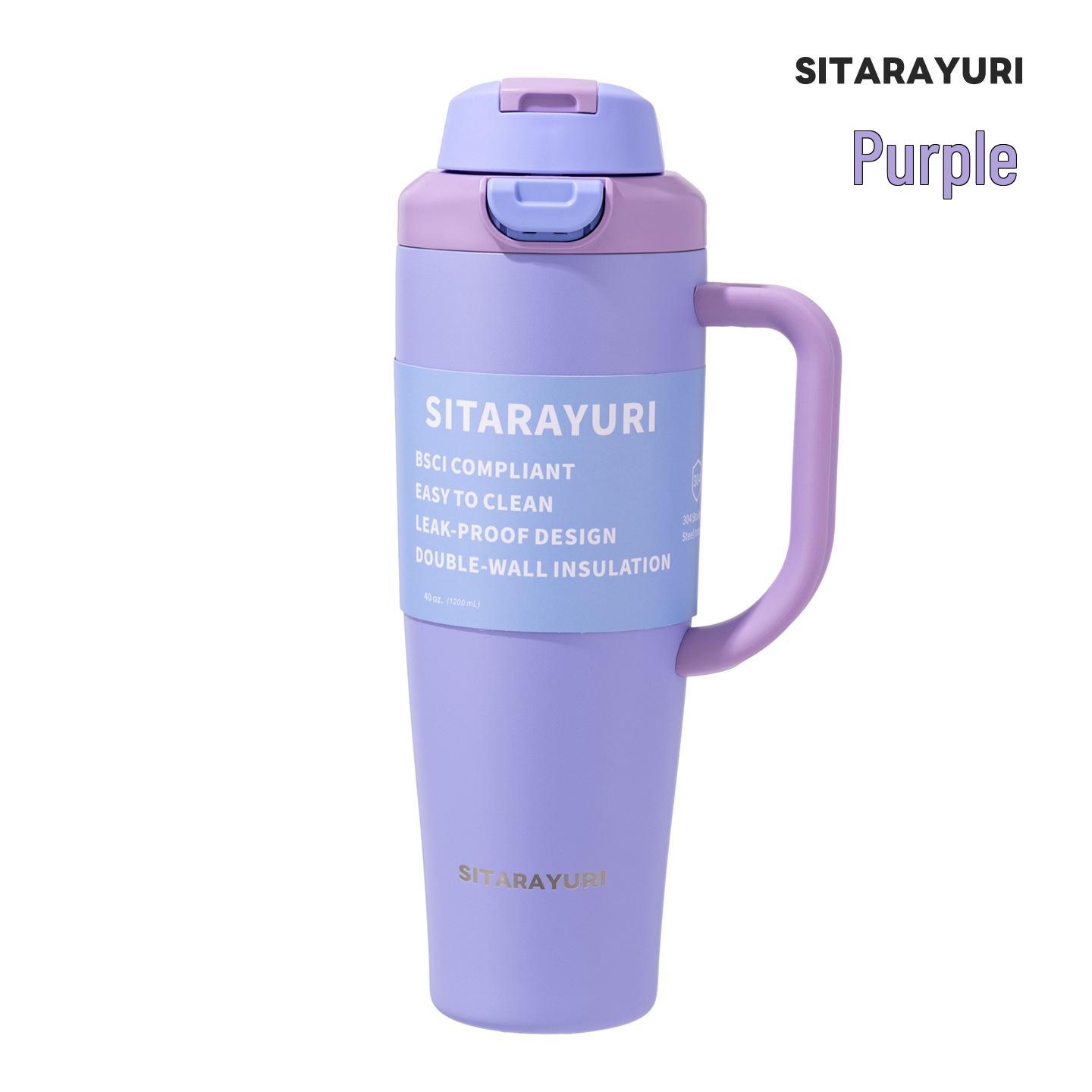 SITARAYURI Cross-Handle Double Drink Large Capacity Stainless Steel Thermos Cup 1200ml