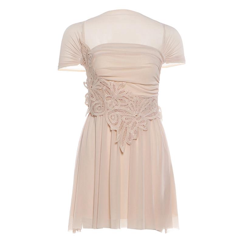 European and American style 2026 summer new women's clothing irregular perspective mesh lace splicing suspender dress women