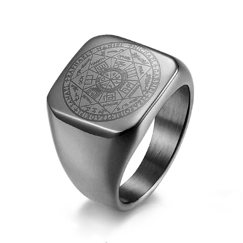 Solomon Kabbalah Seal Titanium Steel Ring European and American Style Seven-pointed Star Rings Hand Jewelry