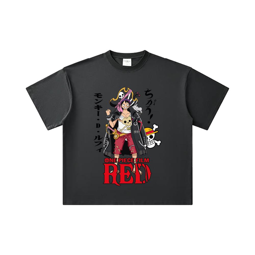 260 GSM Double Yarn 32 Count 100% Cotton One Piece V79 Luffy Film Red Print Unisex Heavy Cotton T Shirt