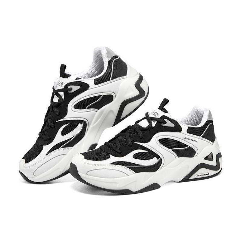 Skechers D'LITES HYPER BURST Men Low Top Shock Absorbing Breathable Support Chunky Sneakers Black White 232425-WBK