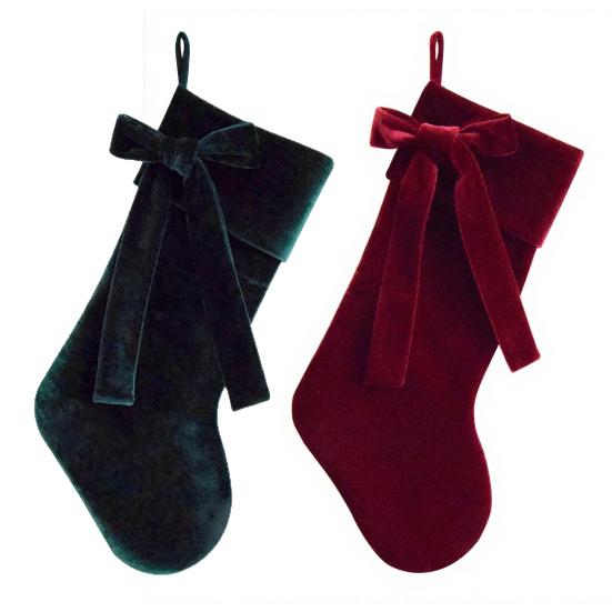 Stockings for Gifts 19 Inch Velvet Christmas Stocking with Bow, Soft Large Fireplace Hanging Tree Ornaments Sock Plush Cuff Mantel, Holiday